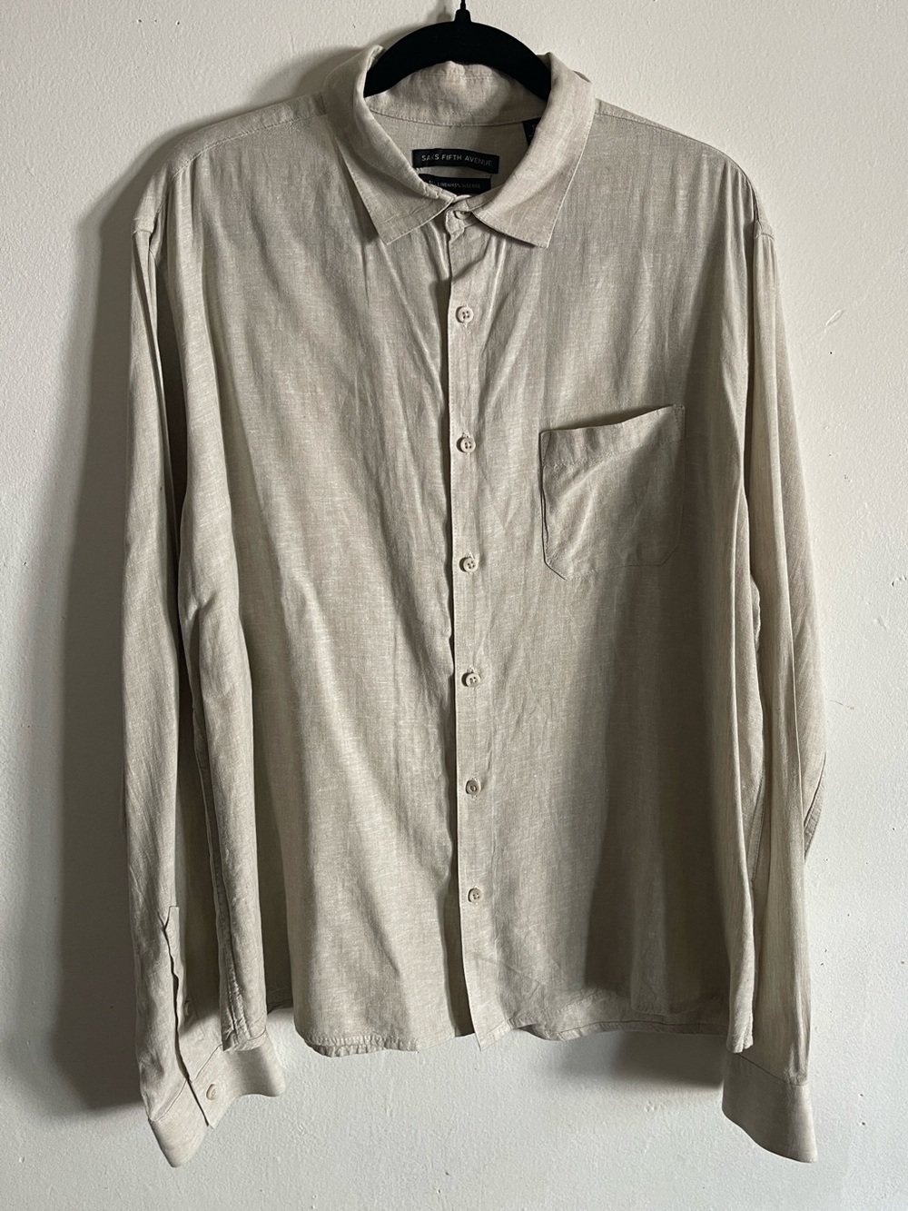 Saks Fifth Avenue Linen Blend Button Down Shirt Beige XL Quiet Luxury Old Money